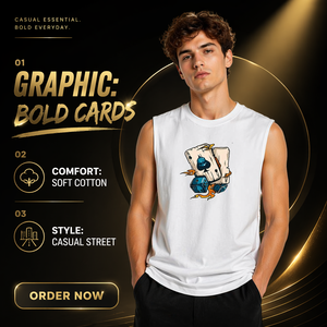 Camiseta sin mangas personalizada para hombre con estampado gráfico de dados de póker y llamas, de algodón suave, estilo oversize con hombros anchos, ideal para streetwear o gimnasio. - Product Image 1