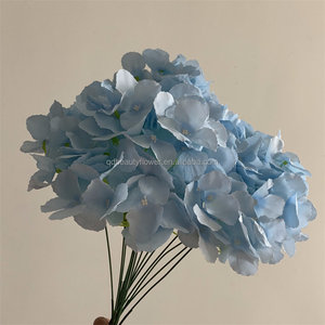 L-541 Bouquet di Fiori Artificiali in Seta Fatti a Mano, Alta Simulazione, 5 Teste di Ortensia Bianca e Blu Senza Foglie per Matrimoni - Product Image 2