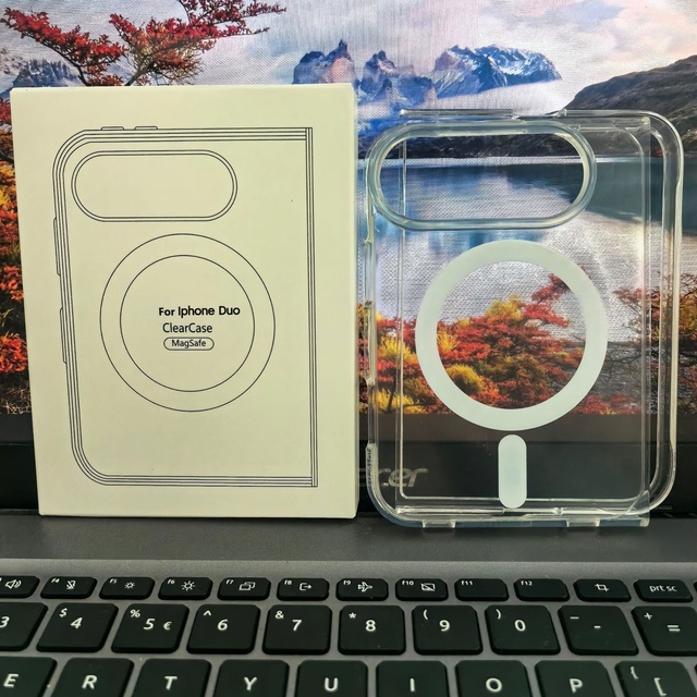 iPhone Duo Transparent Magnetic Folding Two-in-One Soft-Edge Acrylic Hard Back Phone Case MagSafe Wireless Charging for Winter