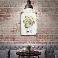 Vente en ligne d'affiches rétro vintage en métal avec fleurs colorées pour décorer les affiches de studio et bar en métal