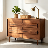 Commode à 6 tiroirs en noyer noir, fabrication directe usine, en bois massif avec poignées encastrées, mobilier de chambre en gros