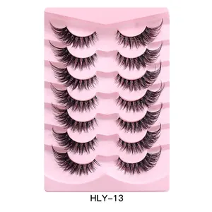 Falsche Wimpern Katzen wimpern Dramatische gefälschte Wimpern Natürlicher Look 7 Paare Fox Eye 8D Wispy Fluffy Extension Pack