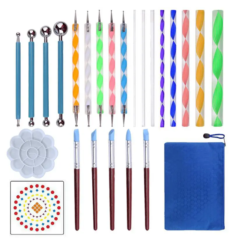 Juego de Herramientas para punteo de Mandala, Kit de pintura de pluma de Arte de punto, plantilla de pintura, 25 uds. De fábrica