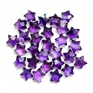 Ametyste violette naturelle facettée taille étoile sculptée à la main, pierre précieuse de 8 mm, briolette, pierre brute sculptée pour la fabrication de bijoux, vente en gros - Product Image 1