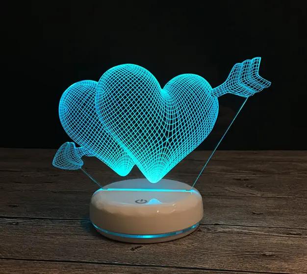 Neue benutzer definierte Kristall laser Farbwechsel Weihnachts feiertag Herzform Liebe 3D Tisch licht Hochzeit führte Geschenkset