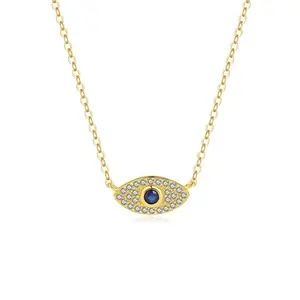 High Quality Fashion 925 Sterling Silver Retro Zircon 18k Gold Plated Blue Evil Devil's Eye Pendant Necklace For Women Girl