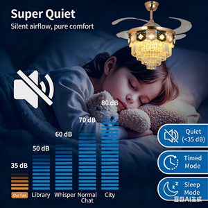 Ventilateur de plafond LED moderne en cristal avec télécommande, moteur DC, 6 vitesses, intensité variable, faible bruit, IRC 90, 4 pales, pour chambre, salle à manger, couloir - Product Image 3