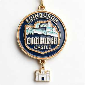 Pendentif Souvenir en Métal Émaillé Dur du Château d'Édimbourg, Breloque Circulaire Plaqué Or avec Mini Château Suspendu - Product Image 6