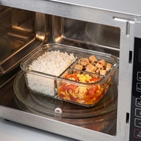 Boîte à lunch en verre borosilicate vert clair à 3 compartiments avec couvercle en verre, boîte de rangement alimentaire étanche pour le bureau et l'école