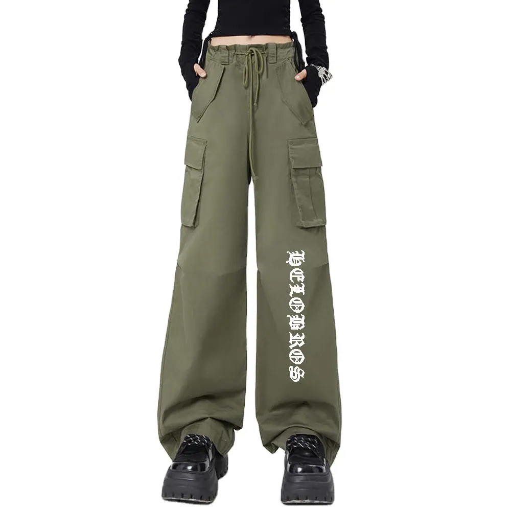 2023 Spring Wholesale Unisex Baggy Cargo Pants Army Green Plus Size Print Multi Pockets Women' Pants
