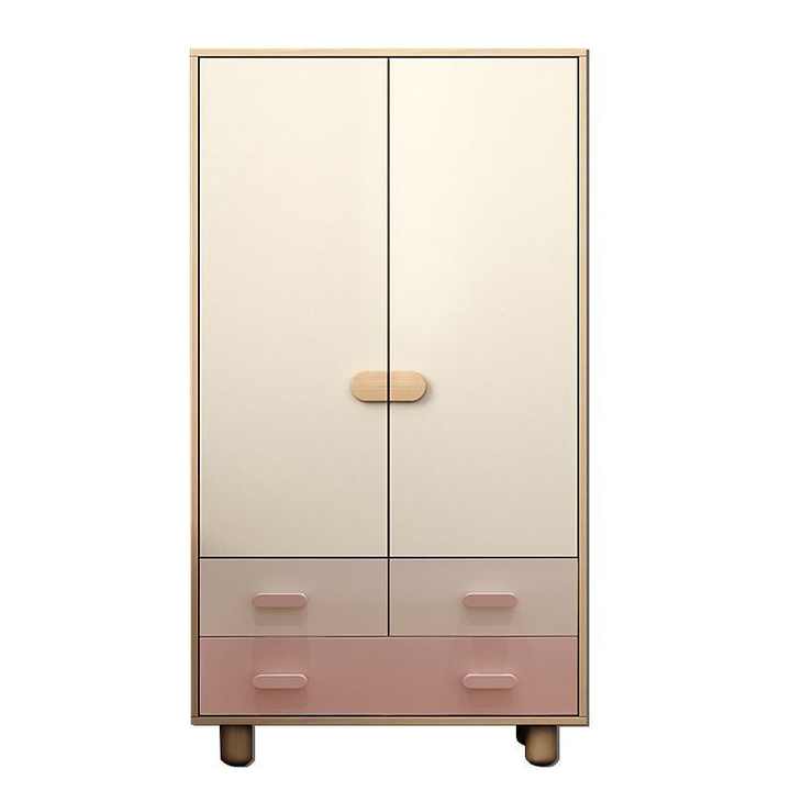 Modern Designed Manufactured Wood Kids Wardrobe Durable with 3 Drawers 3 Shelves 2 Doors Removable Clothing Rod for Bedroom Use