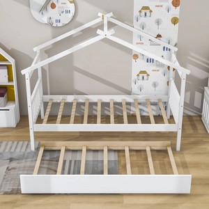 Lit enfant en pin massif pour fille et garçon, lit simple avec lit gigogne et barrière de sécurité, style minimaliste moderne pour usage domestique - Product Image 5
