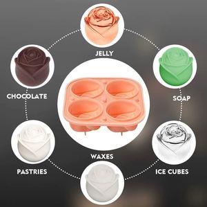 Moule en silicone réutilisable pour boules de glace 3D, glaçons en forme de rose, chocolat, 4 cavités, outils pour la crème glacée - Product Image 3