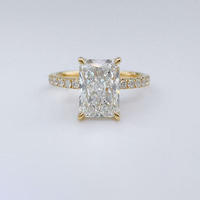 Anello Classico in Oro Giallo 18K con Diamante Creato in Laboratorio a Quattro Griffe, Gioielli Personalizzati con Opale, Rubino, Smeraldo, Perla, Pietra di Luna IGI