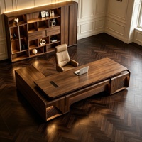 LBZ-314X Bureau de direction de luxe italien de style chinois moderne en noyer massif avec armoire de rangement haut de gamme