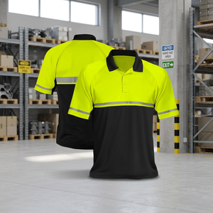 Polo de sécurité réfléchissant bicolore à manches longues pour homme avec poche zippée – Tenue de travail personnalisable - Product Image 5