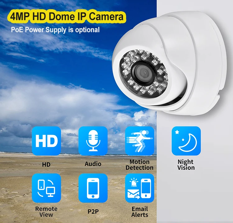 H.265 Audio Recording 4MP HD POE Power Supply CCTV Security Surveillance Home Protection Dome IP Network Camera IPC