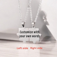 Kalung Puzzle Custom SongYi dengan Ukiran, Kalung Pasangan Persahabatan yang Dipersonalisasi untuk Hadiah
