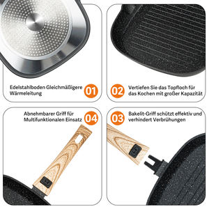 Poêle à griller ronde en acier inoxydable de 28 cm, fond en céramique, poignée amovible, distribution de chaleur, sans PFOA, facile à nettoyer, steak, barbecue en plein air - Product Image 5