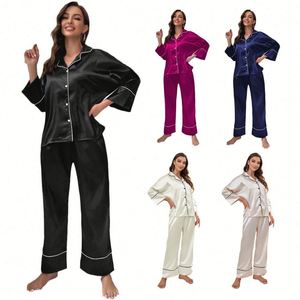 Conjunto de Lencería Femenina de Alta Calidad, Bata Larga de Seda, Pijamas de Lujo para Dormir, 2 Piezas - Product Image 1