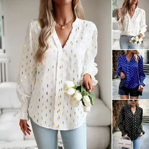 Wholesale Customized Elegant Comfortable Tops V Neck Hundred Long Sleeve Shirt.