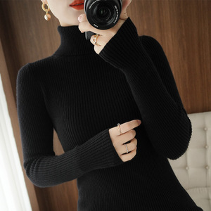 Pull en laine à col haut pour femme, coupe ajustée, couleur unie, automne-hiver, couche de base en cachemire, tailles S, M, L, XL, 2XL - Product Image 2