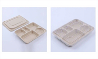 Contenants alimentaires jetables biodégradables en résidus de canne à sucre naturels modernes avec couvercle, capacité 1250 ml, ensemble de vaisselle à usage unique
