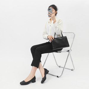<span class=keywords><strong>Zapatos</strong></span> <span class=keywords><strong>de</strong></span> Trabajo Profesionales para Azafatas, Negros, Tacón Medio, Punta Cuadrada, Suela Suave, Cómodos, Sin Cordones, Aumentan la Estatura - Product Image 3