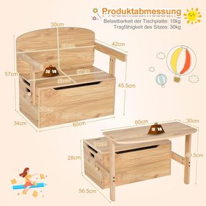 Meubles pour enfants, table d'activités en bois, banc, <span class=keywords><strong>coffre</strong></span> à jouets, 60 x 34 x 57 cm, groupe de sièges, espace de rangement, chaise pour enfant - Product Image 6