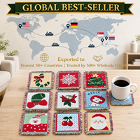 Sous-verres de Noël tissés à franges en gros, mignons sous-verres en tapisserie Père Noël, décoration de table personnalisée OEM ODM