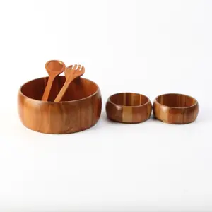 Highly Durable Household Wooden Dough Woven Wood Bamboo Bowls Co- Friendly Bamboo Wooden Salad Bowl With Spoon For Salad