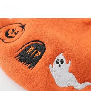 Mode Winter Oranje Baskische Baret Unieke Halloween Borduren Logo Goedkope Franse Baretten - Product Image 3