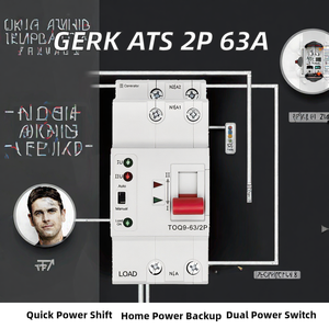 Interruptor de Transferencia Automática GERK PC ATS 2P 63A 230V 50/60Hz 10kA, Conmutador de Doble Alimentación para Generador de Respaldo Doméstico - Product Image 3