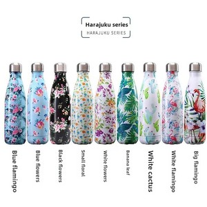 Gobelet isotherme en acier inoxydable 304 de haute qualité, motif floral marbré, petit goulot, pour sports de plein air, cadeaux souvenirs - Product Image 2