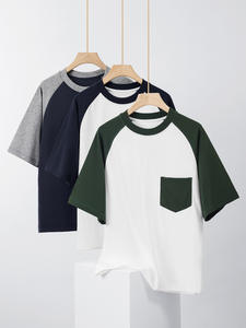 Camiseta Juvenil Holgada de Manga Corta Raglán para Hombre, de Verano, de Punto, Lisa, Antibolitas, 100% Algodón, con Bolsillo de Parche, Transpirable - Product Image 3