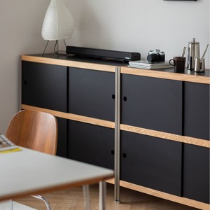 Modular Cabinet Oak Wood Black And Natural Finish Living Room <b>Storage</b> Furniture Multi Functional Design - Product Image 1