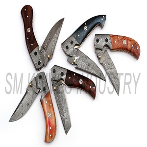 ผสมจำนวนมากของ5ที่กำหนดเองทำมือดามัสกัสพับมีดพกพากับปลอกหนัง (Smk1230) - Product Image 4