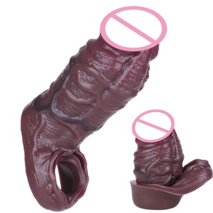 Funda de silicona realista SXXY con anillo para pene, extensor de dildo negro, juguete sexual hueco realista para hombres al por mayor - Product Image 1