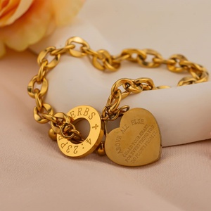 Bracelet et jonc anti-ternissement en acier inoxydable plaqué or 14k 18k, fin et élégant, avec breloque cœur, pour femme - Product Image 4