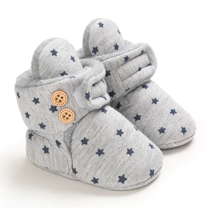 Hot selling Amazon warm Cotton fabric stars print 0-18 month baby girl boots toddler baby booties shoes