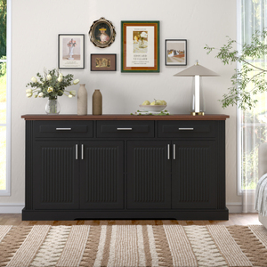 63" Fluted MDF Sideboard <b>Buffet</b> Cabinet Storage Modern Coffee Bar Station Console <b>Table</b> for Living Room Hotel Adjustable Height - Product Image 2
