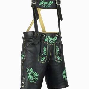 Lederhosen allemands authentiques noirs brodés en cuir, tailles européennes 46 à 62, en stock - Product Image 1