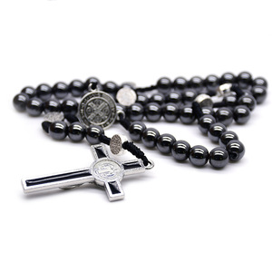 Black Chalcedony Beaded Necklace With <b>Cross</b> Pendant Unisex Fashion Jewelry Gift Tibetan Silver <b>Chain</b> RN-520 - Product Image 1
