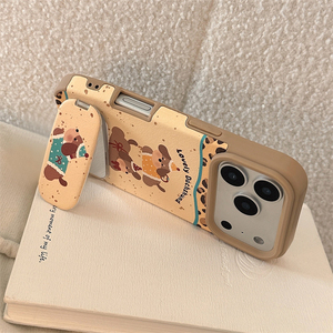Étui de téléphone en cuir tendance avec motif chien de dessin animé mignon et support miroir, compatible <span class=keywords><strong>iPhone</strong></span> 16 Pro Max, 17, 15, 13, <span class=keywords><strong>11</strong></span> – Doux et abordable, vente en gros - Product Image 4