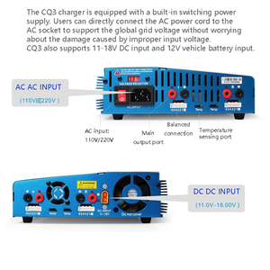 Chargeur de batterie multifonction EV-PEAK CQ3 10A 4100W 110-240V 6S 4 canaux avec équilibrage, accessoires pour drones et modèles réduits d'avions, rouge/bleu - Product Image 6