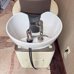Nuevo sillón de lavado de cabello eléctrico de alta gama para <span class=keywords><strong>spa</strong></span> y salón de belleza, con elevación de piernas, semireclinable, lavabo de cerámica con descarga de agua y espacio de almacenamiento. - Product Image 5