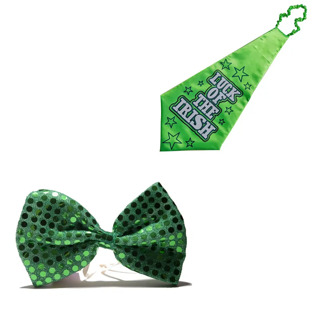 Lentejuelas verde brillo pajarita y la suerte de los irlandeses corbata St patricks día Accesorios