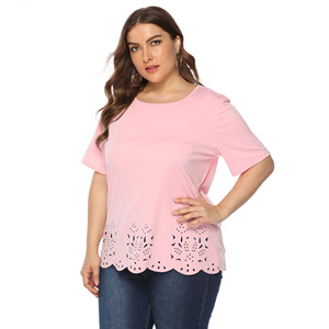 Nuevas camisas Chubby <span class=keywords><strong>para</strong></span> mujer 3XL 4XL 5XL 6XL, camisetas de verano de talla grande <span class=keywords><strong>para</strong></span> mujer, camisas de manga corta holgadas grande con cuello redondo rosa - Product Image 3