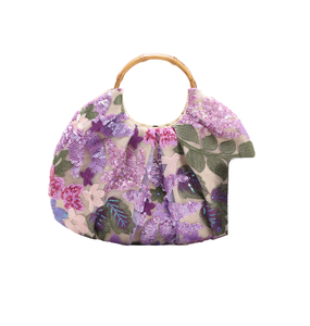 Women's Bohemian Half Moon <b>Handbag</b> With <b>Sequined</b> Flower Pattern Bamboo Handle Party Wedding Tote Bag - Product Image 1