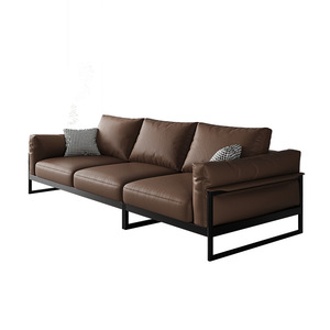 Sofás de Cuero para Sala de Estar Estilo Nórdico, Sofá Recto Doble/Triple Minimalista Italiano para el Hogar, Lujoso Estilo Nórdico - Product Image 1